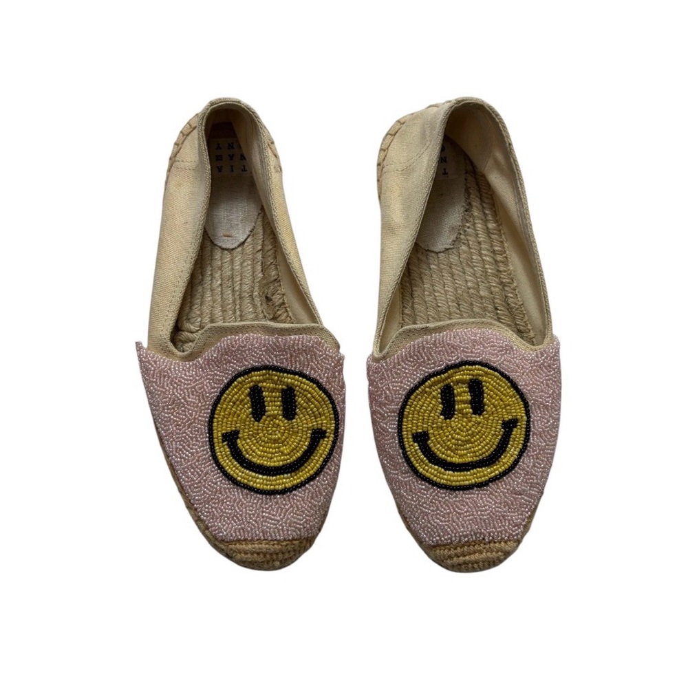 Tiana NY Beaded Smiley face Espadrille Flats - Pink & Yellow size 9